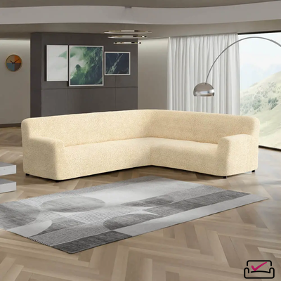 Чехол на классический угловой диван Микрофибра Ваниль. Защита мягкой мебели от животных. РОССИЯ