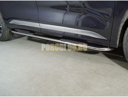 Пороги овальные гнутые с накладкой 75х42 мм ТСС для Exeed VX 2023-