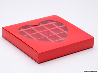 Коробка для конфет 25 шт 22 х 22 х 3,5 см "Сердце" Алый