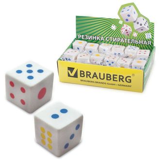 Ластик BRAUBERG "Game", 24х24х24 мм, белый, ассорти, 223605