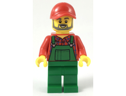 Farmer - Red Cap and Flannel Shirt, Dark Bluish Gray Beard, Green Overalls, n/a (cty0984)