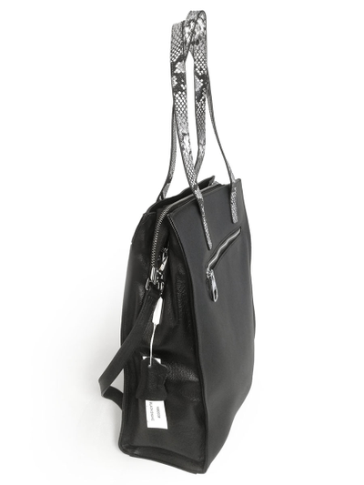 (АРТИКУЛ: 10117/2/5) СУМКА ЖЕНСКАЯ, БОЛЬШАЯ, НАТУРАЛЬНАЯ КОЖА, ЧЕРНАЯ,  ЧЕРНО-БЕЖЕВЫЕ "ПИТОН" РУЧКИ ЧЕРЕЗ ПЛЕЧО