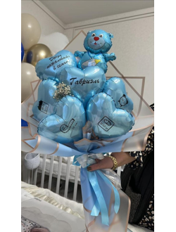 Букет шаров на выписку с мишкой