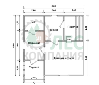 Баня 6x6 из профилированного бруса с крыльцом