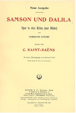 Saint-Saens. Samson et Dalila Klavierauszug (dt/fr)