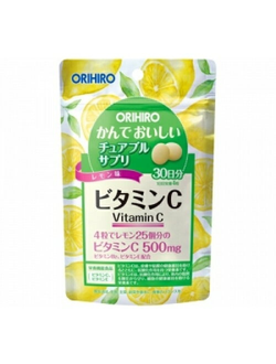 ORIHIRO Жевательный витамин С с лимонным вкусом (120 табл на 30 дней).