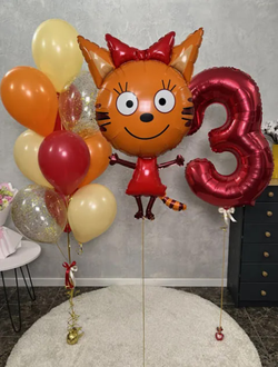 Карамелька, цифра 3 и фонтан из 10 шаров