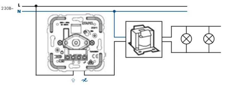 Схема подключения поворотного диммера 500 Вт Efapel Mec 21
