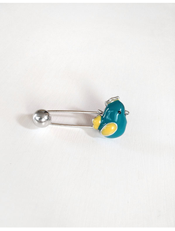 (АРТИКУЛ: 9665/50) БРОШКА БУЛАВКА, СРЕДНЕГО РАЗМЕРА, "ПТИЧКА", СЕРЕБРИСТЫЙ МЕТАЛЛ, ГОЛУБАЯ С ЖЕЛТЫМ ЭМАЛЬ