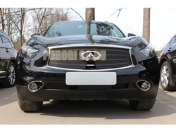 Защита радиатора Infiniti FX37 II 2012-2013/QX70 2013-... black верх с вырезом под камеру PREMIUM