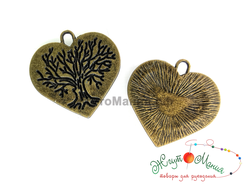 ПОДВЕСКА В ТИБЕТСКОМ СТИЛЕ "СЕРДЦЕ" - 23*24мм - АНТИЧНАЯ БРОНЗА