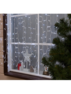 Гирлянда занавес уличная 2 х 1.5 м, 360LED, IP65, 220V, нить белая, свечение белое, тепло-белое.