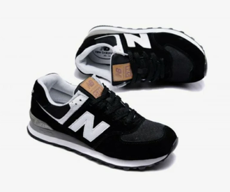 New Balance 574 Черные с белым (Экозамша) новые
