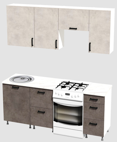 Кухня эконом 1,5 метра (600х500х400) Цвет: Цемент светлый/Цемент темный