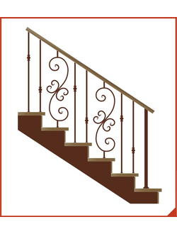 кованое ограждение для лестницы на металлическом каркасе. цвет 8017 (002)