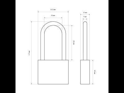 Замок навесной СТАНДАРТ HG-360L дл.дужка d7мм  [48597]