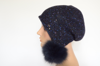 Шапка ушанка синяя с помпонами Vizio Италия 8022