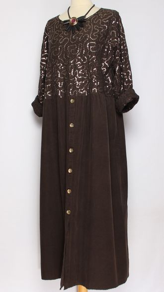 Платье Бохо вельветовое "Кружево пайетки" шоколад до р.54