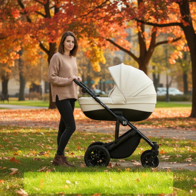 Детская коляска 3 в 1 Farfello Molly Trio Жемчужный (Экокожа)