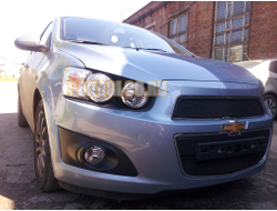 Защита радиатора Chevrolet Aveo 2012- black верх