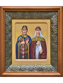 Петр и Феврония Муромские, Святые Чудотворцы. Рукописная икона. 17,5х21см. В киоте.