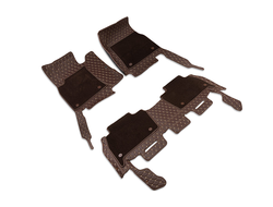 Автомобильные 3D коврики ЭКОНОМ коричневая экокожа с бежевой нитью + ворсовые накладки