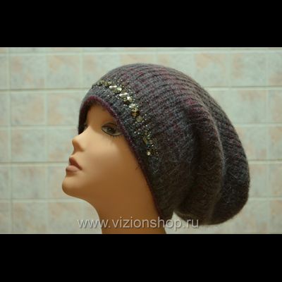 Двусторонняя шапка чулок женская  Vizio Италия 5872 серо - бордовая