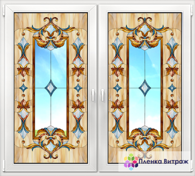 Витражная пленка, витражная пленка самоклеющаяся,пленочный витраж с классическим рисунком прозрачная