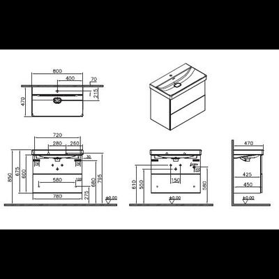 Шкаф Vitra Metropole Pure с раковиной, c 2 ящиками, с подсветкой в верхнем ящике, 80 см, цвет глянцевый белый, 67332