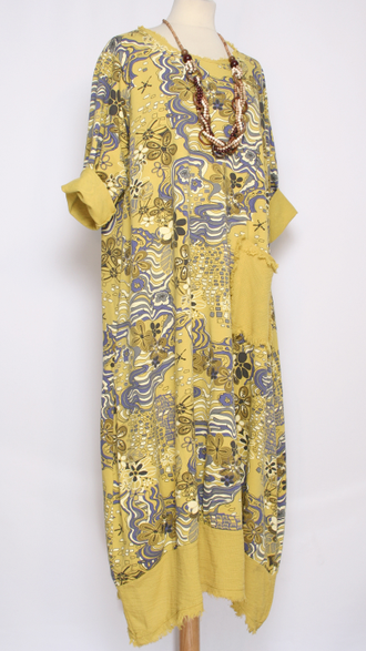 Платье  Бохо "Тюльпан-карман" цветы желтое