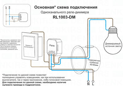 Одноканальное Wi-Fi реле-диммер Denkirs RL1003-DM/1