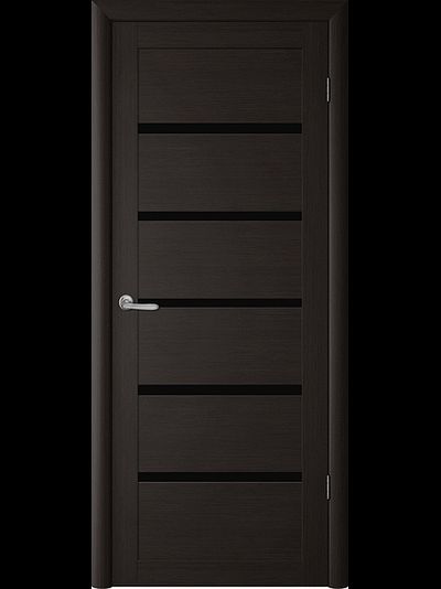 Дверь эко-шпон Вена кипарис темный, стекло черное