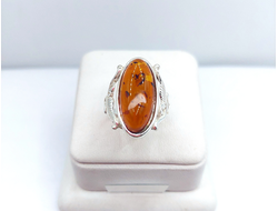 Кольцо "Лепесток" из коньячного янтаря