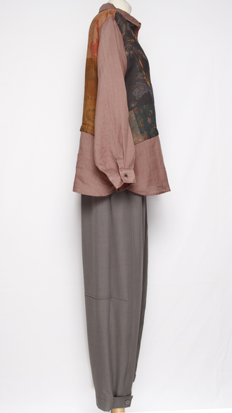 Рубашка Бохо "КРАПИВА КОМБИНИРОВАННАЯ" чайная роза\синяя, чайная роза\терракот до  р.52