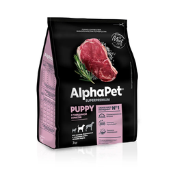 AlphaPet (АльфаПет) Superpremium сухой корм для щенков, беременных и кормящих собак средних пород с говядиной и рисом, 7 кг