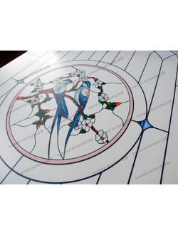 Витражная пленка, витражная пленка самоклеющаяся под заказ,пленочный витраж флора с птицами