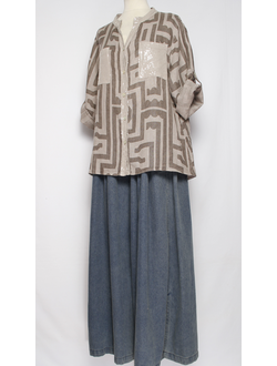 РУБАШКА ЛЁН "ОРНАМЕНТ ПАЙЕТКИ" кофе, хаки до р.52