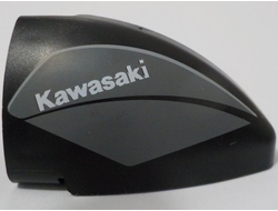 Technic, Panel Curved 5 x 3 x 2 Corner Quarter Ellipse, Left with White  Kawasaki  on Dark Bluish Gray Background Pattern, Black (2438pb002 6493022)