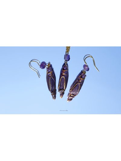 Тайна Восточной Колдуньи. Волшебный комплект украшений из холодного фарфора с натуральным аметистом