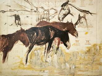Туржанский Л.В. Лошади. Картон, масло.25,5Х35  Двусторонняя (1277)