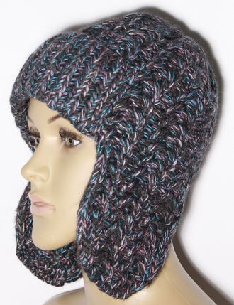 Екатеринбург. Ушанка женская "Три косы меланж" 11595  чёрная, бордо, св.серая, малина, жёлтая, розовая, синяя, красная, бирюзовая, джинс