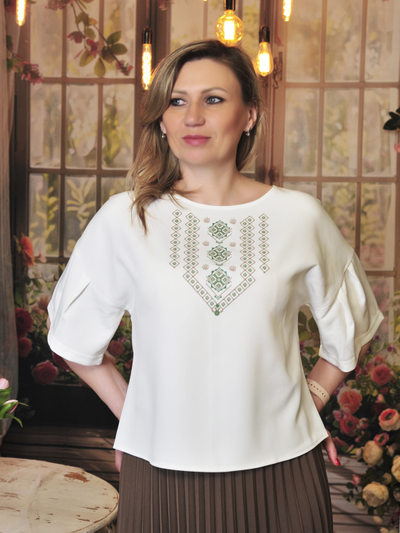 Блузка: 694-1023 вышивка Молочный