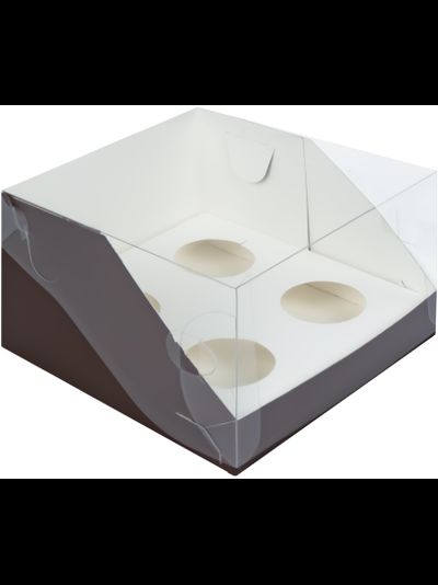 Коробка для 4 капкейков с пластиковой крышкой (шоколад), 160*160*100мм