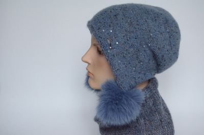 Шапка ушанка фиолетовая с помпонами Vizio Италия 8022