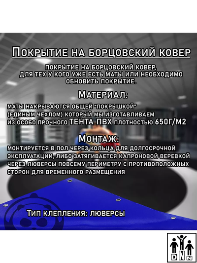 Покрытие для борцовского ковра (ЧЕХОЛ) 2х2м синий DNN