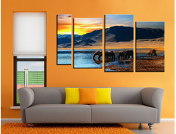 Модульная картина "Водопой на закате"