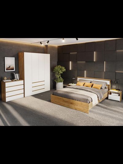 Некст Шкаф 4-створчатый Дуб Золотой / Белая шагрень