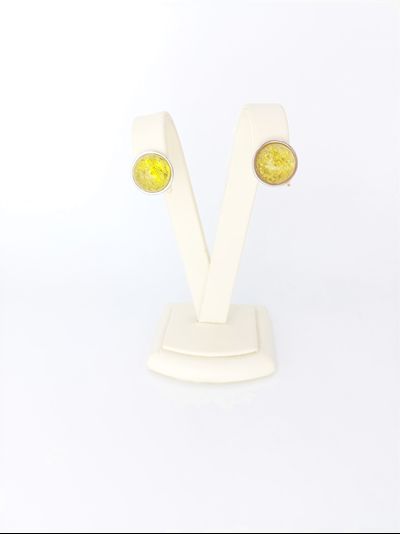 Серьги-гвоздики с желтым янтарем