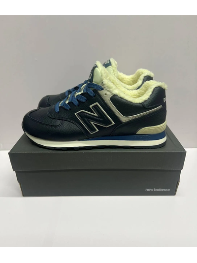 New Balance 574 Leather Blue с мехом женские