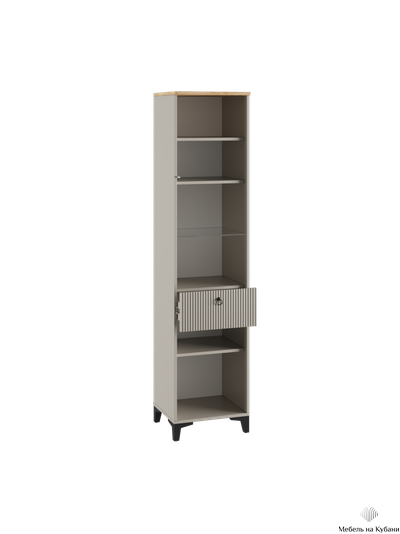 Ника Витрина со стеклом 400, 400*2100*410 (мдф бежевый мат-05 / лдсп кашемир+дуб делано)